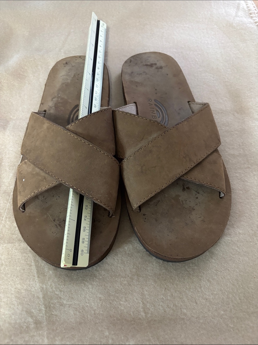 Rainbow Men's Brown Cross-Strap Slide Sandals Sz 10” Toe to Heel VGUC